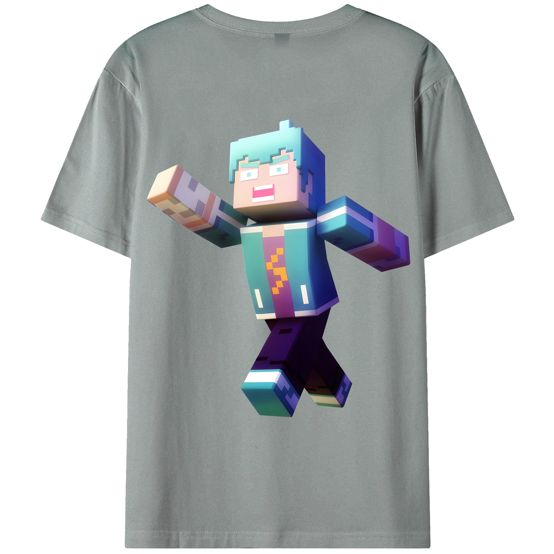 （画像用） マインクラフト ブロックの世界 Minecraft MC Block world 綿100％ メンズ半袖Tシャツ（バックプリント） 通気性
